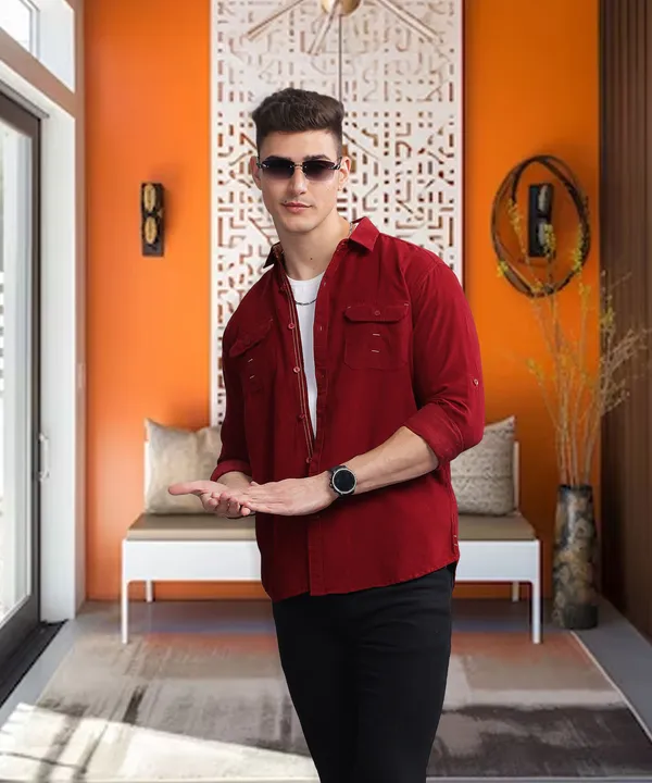 Men's_Maroon_Double_Pocket_Cargo_Corduroy_Shirt