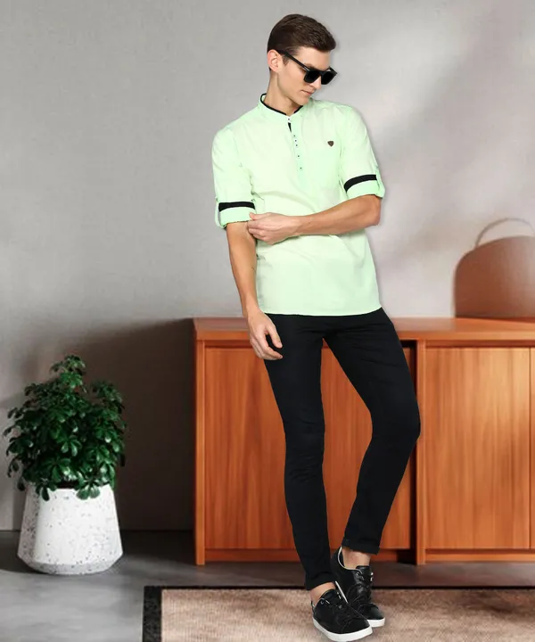 Men's_Candy_Green_Cotton_Elegance_Shirt_Kurta