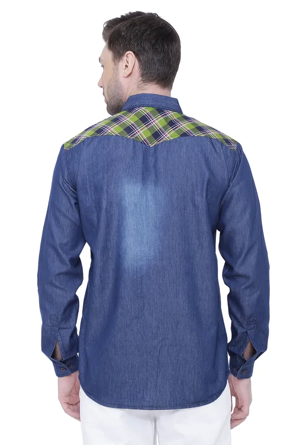 Men's_Perch_Green_Casual_Couture_Denim_Checks_Shirt
