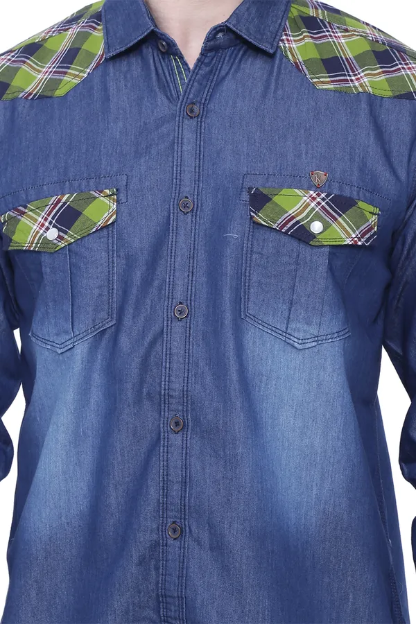 Men's_Perch_Green_Casual_Couture_Denim_Checks_Shirt