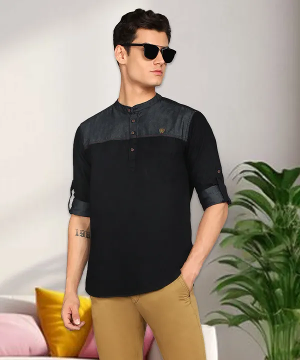 Kuons Avenue Men s Black Colourblocked Denim Short Kurta Price In India kuons-avenue-men-s-black-colourblocked-denim-short-kurta-price-in-india