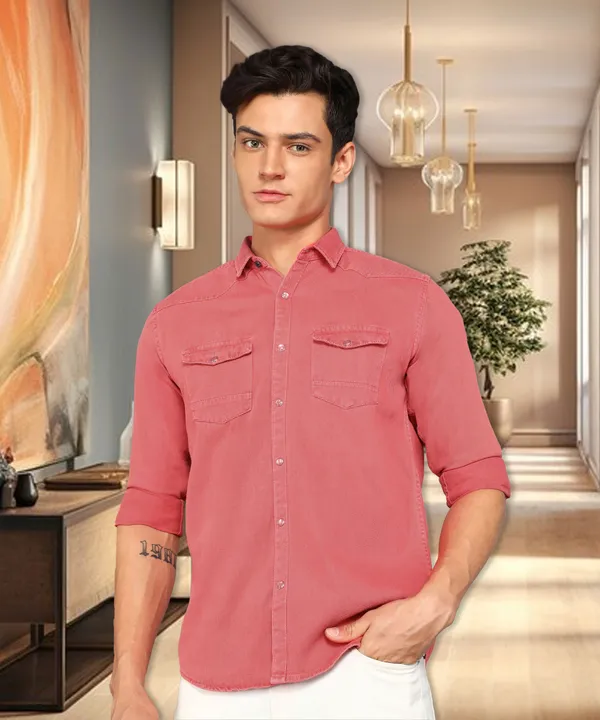 Kuons Avenue Men's Dusty Pink Denim Fusion Cargo Shirt Price in