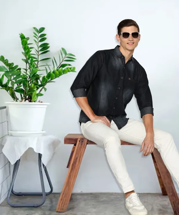 Men's_Black_Denim_Single_Pocket_Essential_Shirt