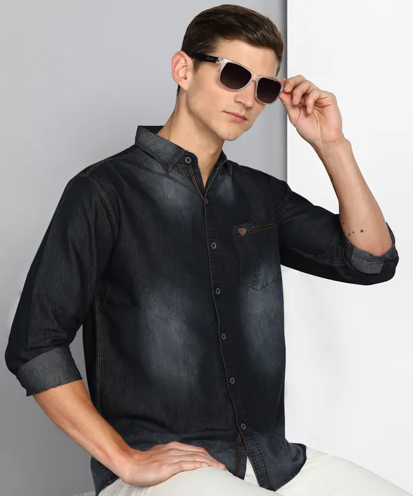 Men's_Black_Denim_Single_Pocket_Essential_Shirt