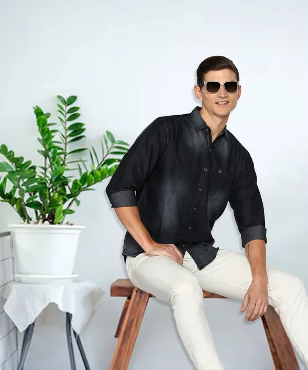 Men's_Black_Denim_Single_Pocket_Essential_Shirt