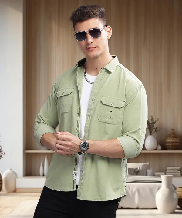 Kuons Avenue Men's Fresh Green Double Pocket Corduroy Overshirt