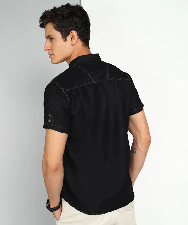 Men's_Black_Classic_Half_Sleeve_Denim_Shirt