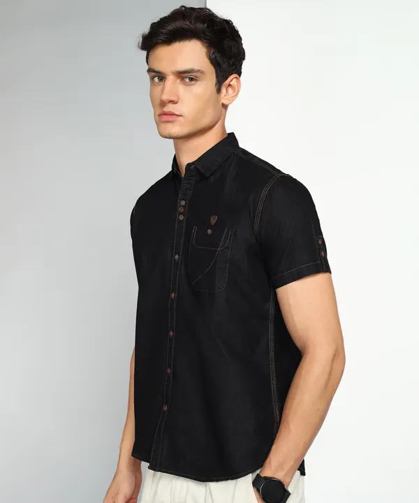 Men's_Black_Classic_Half_Sleeve_Denim_Shirt