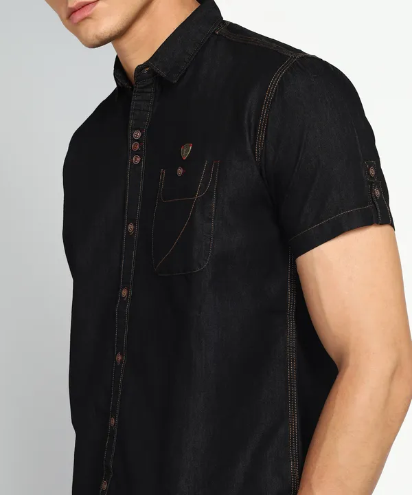 Men's_Black_Classic_Half_Sleeve_Denim_Shirt