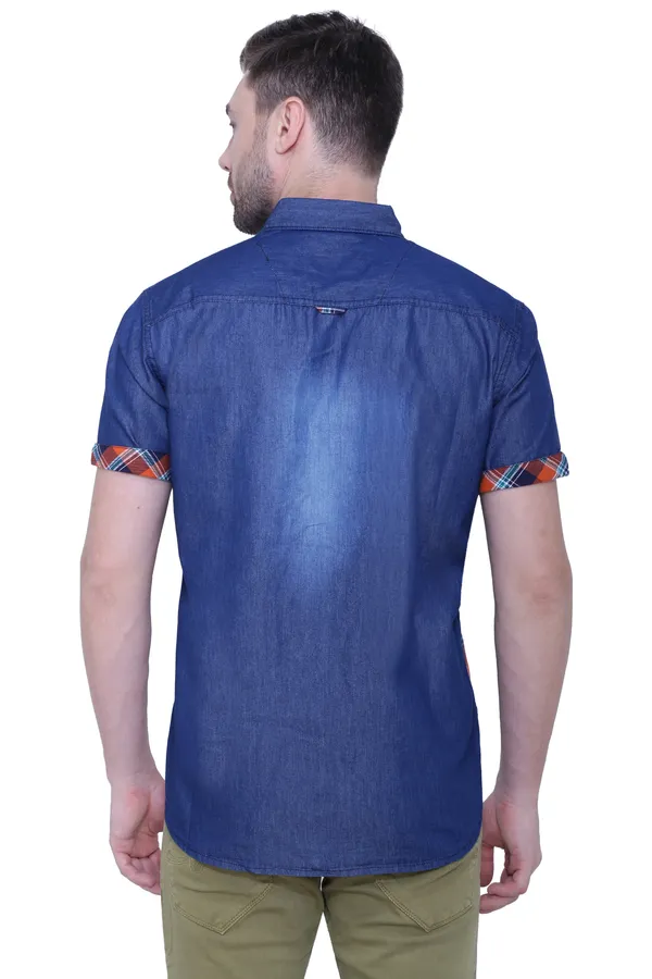 Men's_Spring_Orange_Denim_Checkered_Classic_Shirt