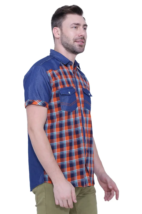 Men's_Spring_Orange_Denim_Checkered_Classic_Shirt