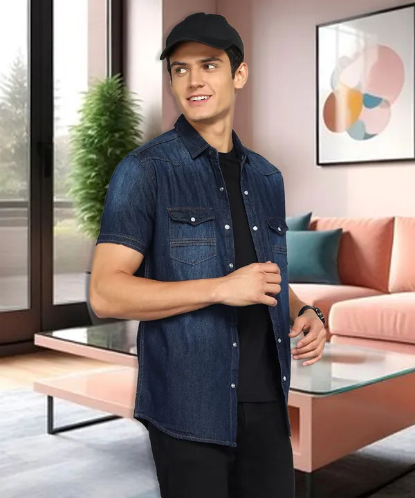 Kuons Avenue Men's Dark Indigo Denim Explorer Half Sleeve Cargo