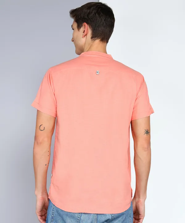 Men's_Peach_Leisure_Linen_Cotton_Half_Sleeve_Short_Kurta