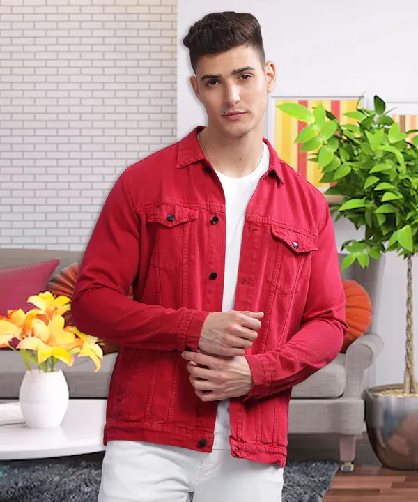 Kuons Avenue Men's Cherry Red Denim Classic Cool Jacket Price in
