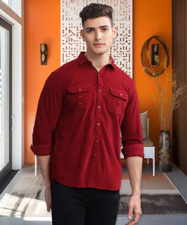 Men's_Maroon_Double_Pocket_Cargo_Corduroy_Shirt