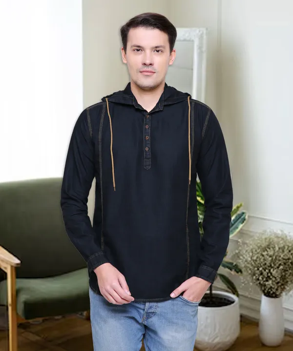 トップス DENIM SHIRT(BLACK) ANCELLM Size.1 HOODIE