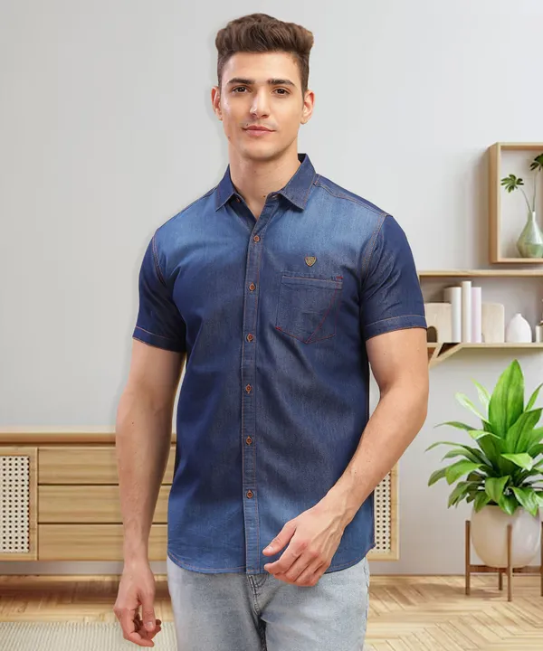 Kuons Avenue Men's Denimax Blue Classic Half Sleeve Denim Shirt