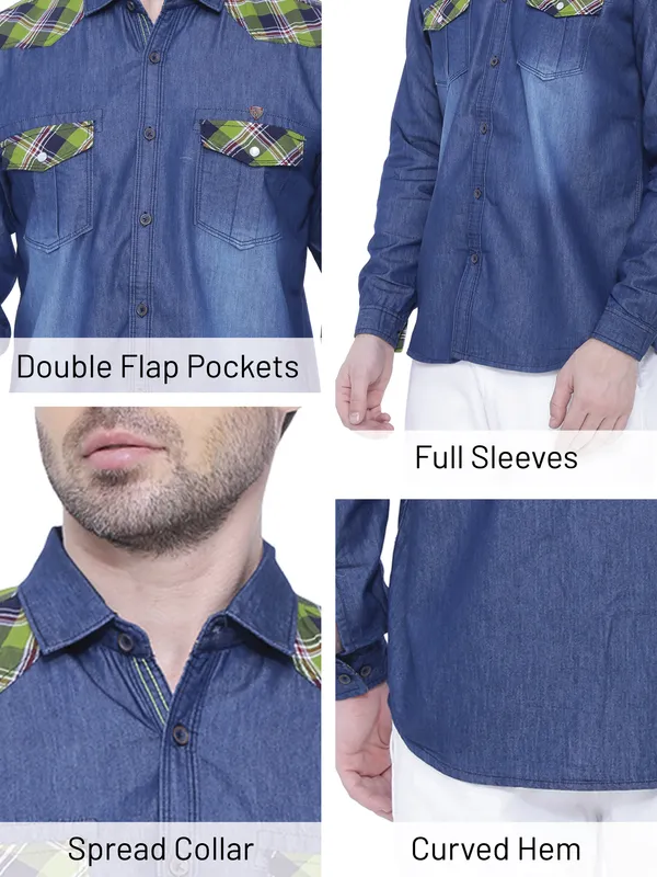 Men's_Perch_Green_Casual_Couture_Denim_Checks_Shirt