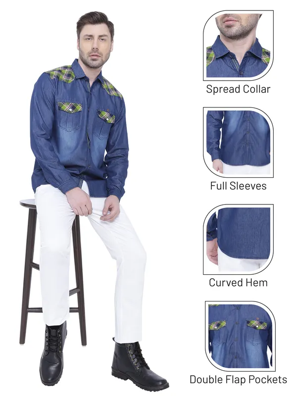 Men's_Perch_Green_Casual_Couture_Denim_Checks_Shirt
