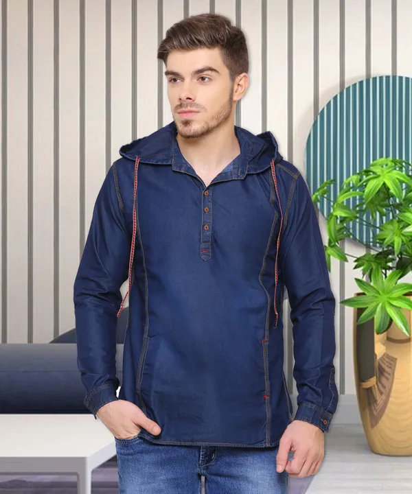 Mens hooded denim shirt hotsell