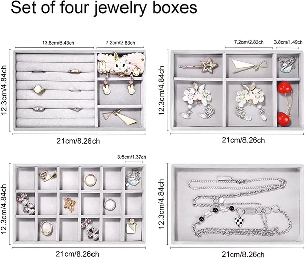 4pcs_Velvet__jewellery_trays_set_for_storing_and_organizing_earrings,_rings,_bracelets,_necklaces,_pins_and_other_jewelries