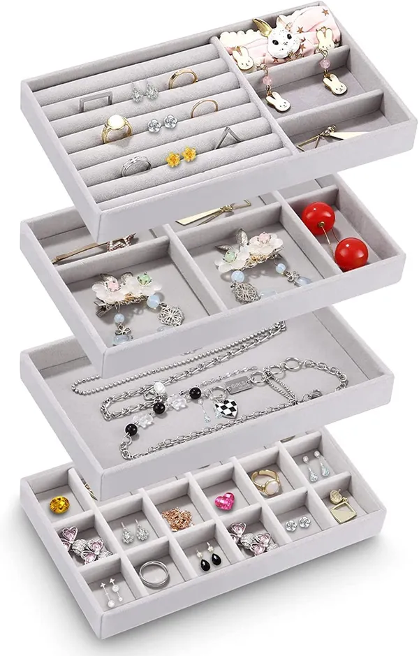 4pcs_Velvet__jewellery_trays_set_for_storing_and_organizing_earrings,_rings,_bracelets,_necklaces,_pins_and_other_jewelries