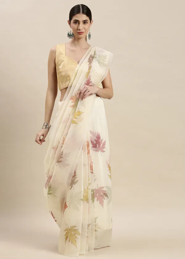 Cream_Organza_Saree_for_Women