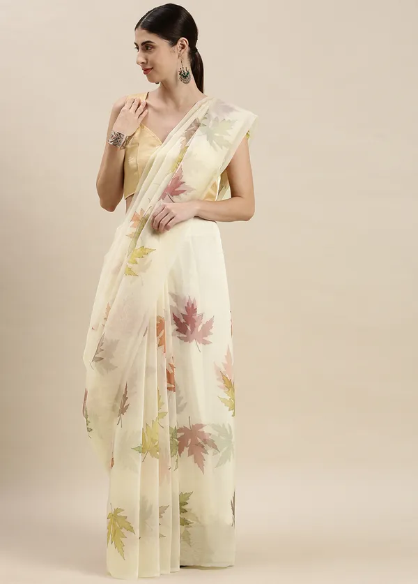 Cream_Organza_Saree_for_Women