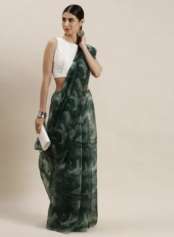 Dark_Green_Organza_Saree_for_Women
