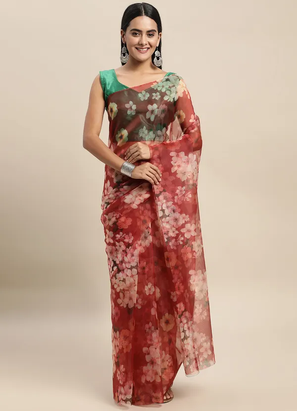 Maroon_Organza_Saree_for_Women