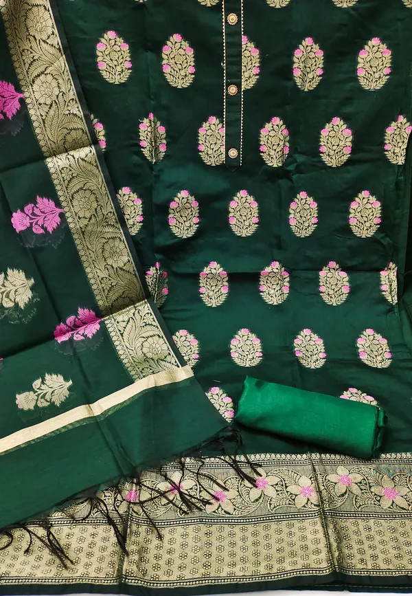 Dark_Green_Silk_Blend_Salwar_Suit_Material_for_Women