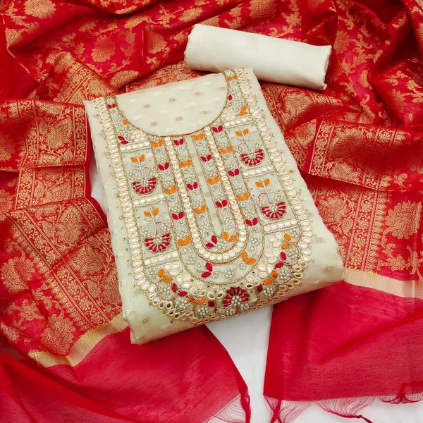 Beige_&_Red_Silk_Blend_Salwar_Suit_Material_for_Women