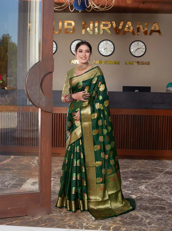 Dark_Green_Organza_Saree_for_Women