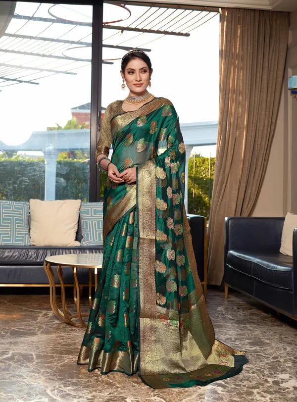 Dark_Green_Organza_Saree_for_Women