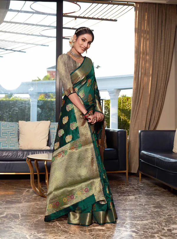 Dark_Green_Organza_Saree_for_Women