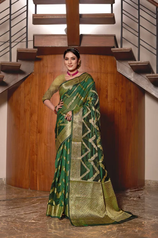 Dark_Green_Organza_Saree_for_Women