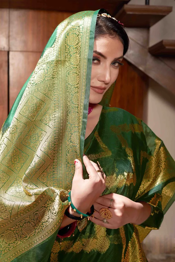 Dark_Green_Organza_Saree_for_Women
