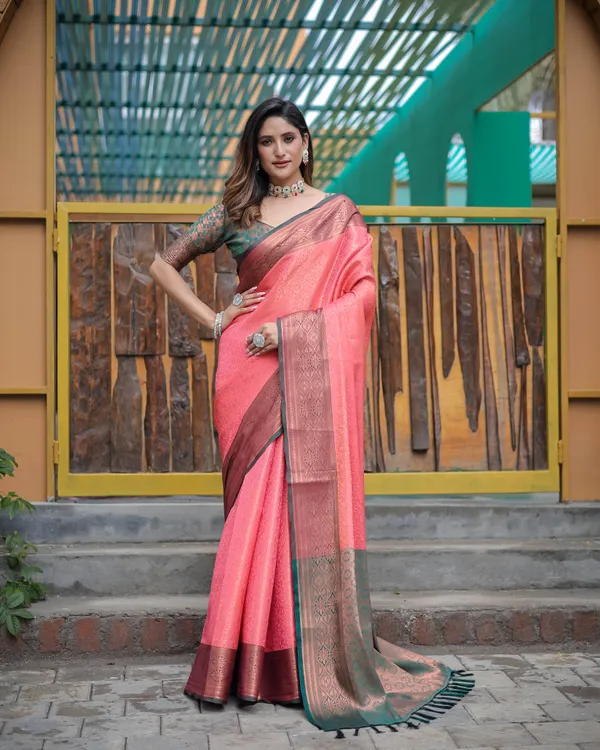 Pink_Silk_Blend_Saree_for_Women