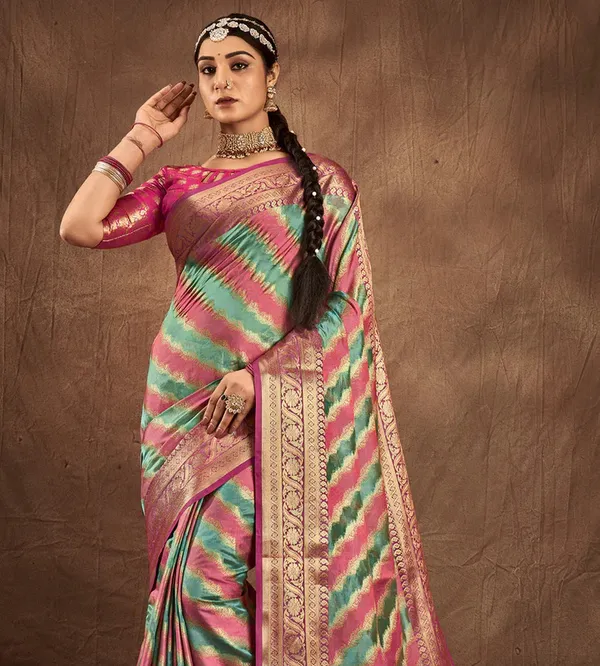 Pink_Silk_Blend_Saree_for_Women