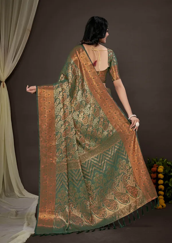 Dark_Green_Silk_Blend_Saree_for_Women