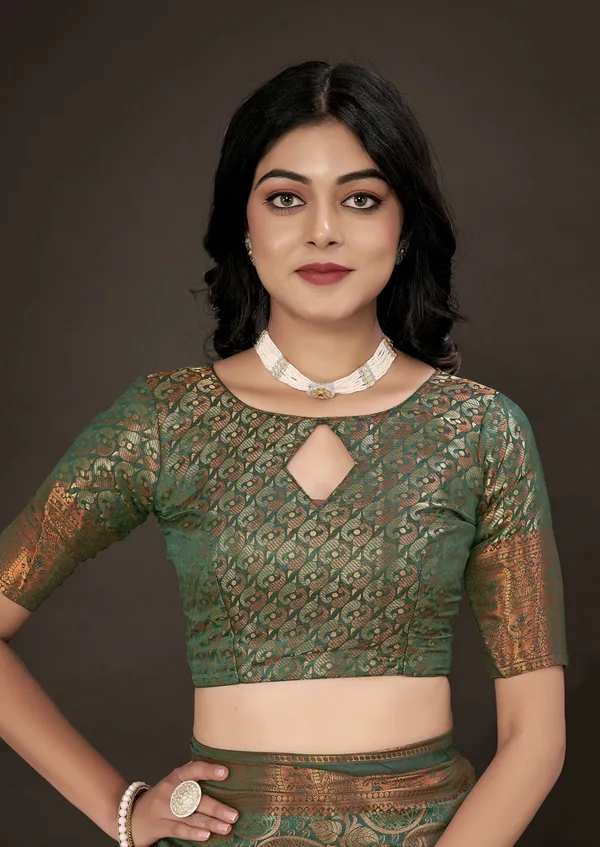 Dark_Green_Silk_Blend_Saree_for_Women
