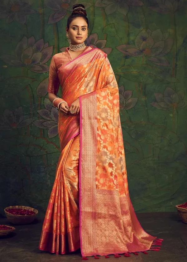 Orange_Silk_Blend_Saree_for_Women