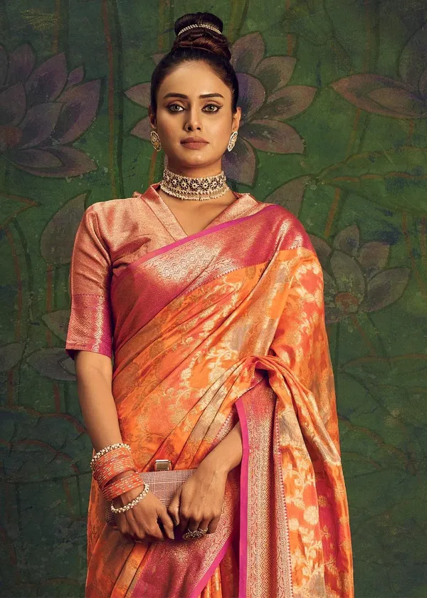 Orange_Silk_Blend_Saree_for_Women