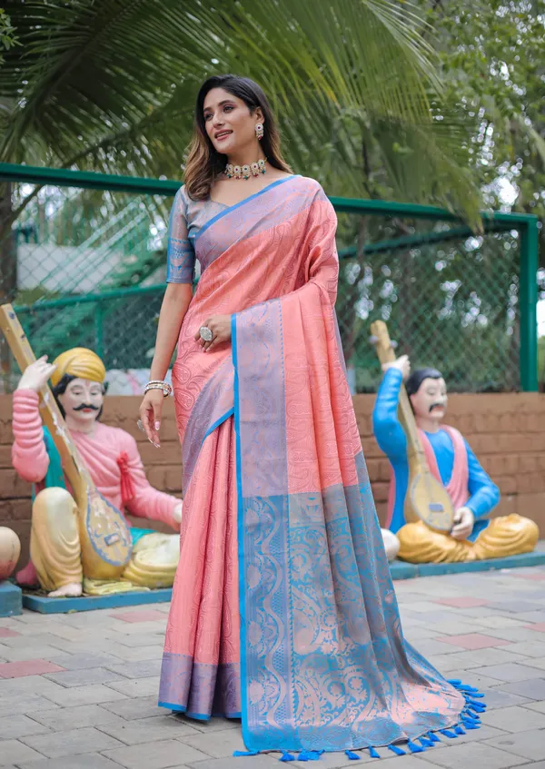 Premium_Range_Pink_Color_Silk_Blend_Saree_for_Women