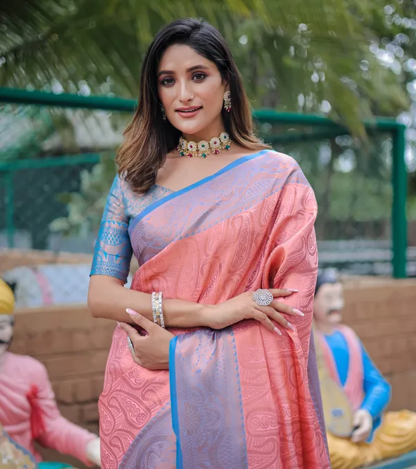 Premium_Range_Pink_Color_Silk_Blend_Saree_for_Women
