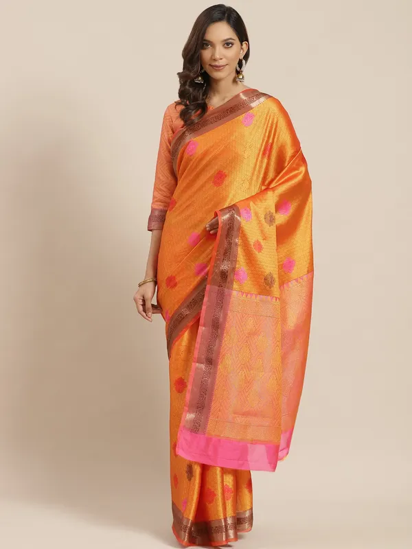 Orange_Silk_Blend_Saree_for_Women