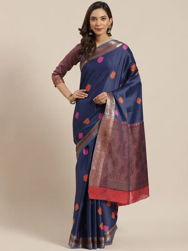 Dark_Blue_Silk_Blend_Saree_for_Women