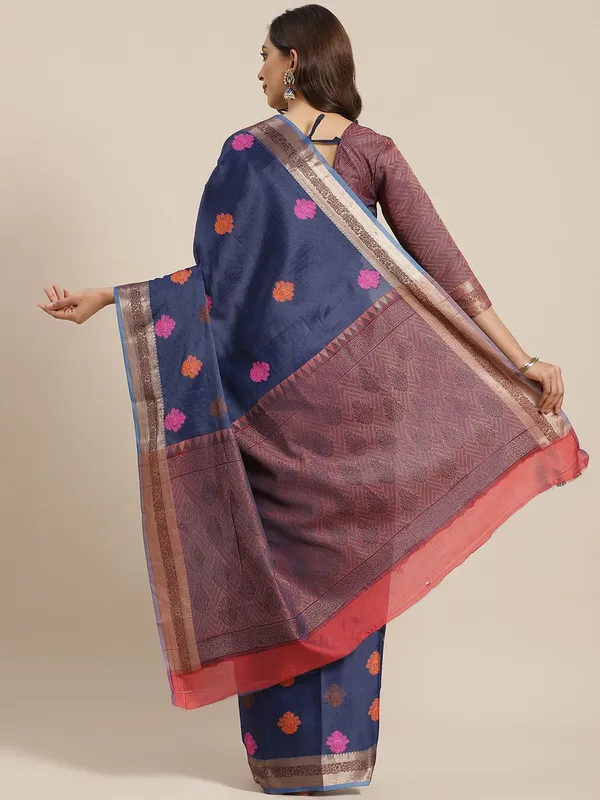 Dark_Blue_Silk_Blend_Saree_for_Women