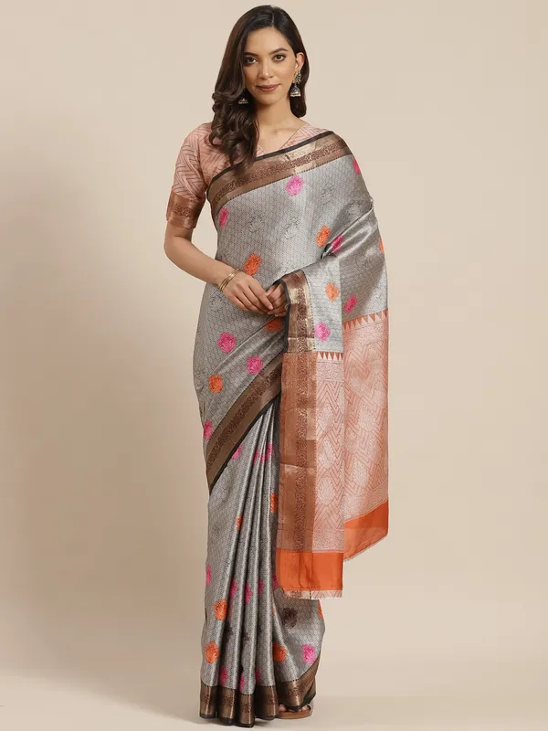 Silver_Silk_Blend_Saree_for_Women