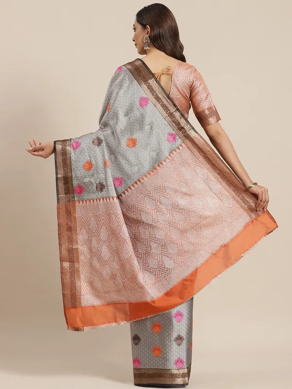 Silver_Silk_Blend_Saree_for_Women
